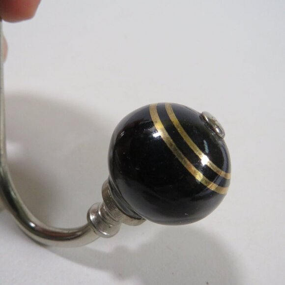 Metal wall hook with Black knobs Gold strip and metal filigree - Picture 3 of 6